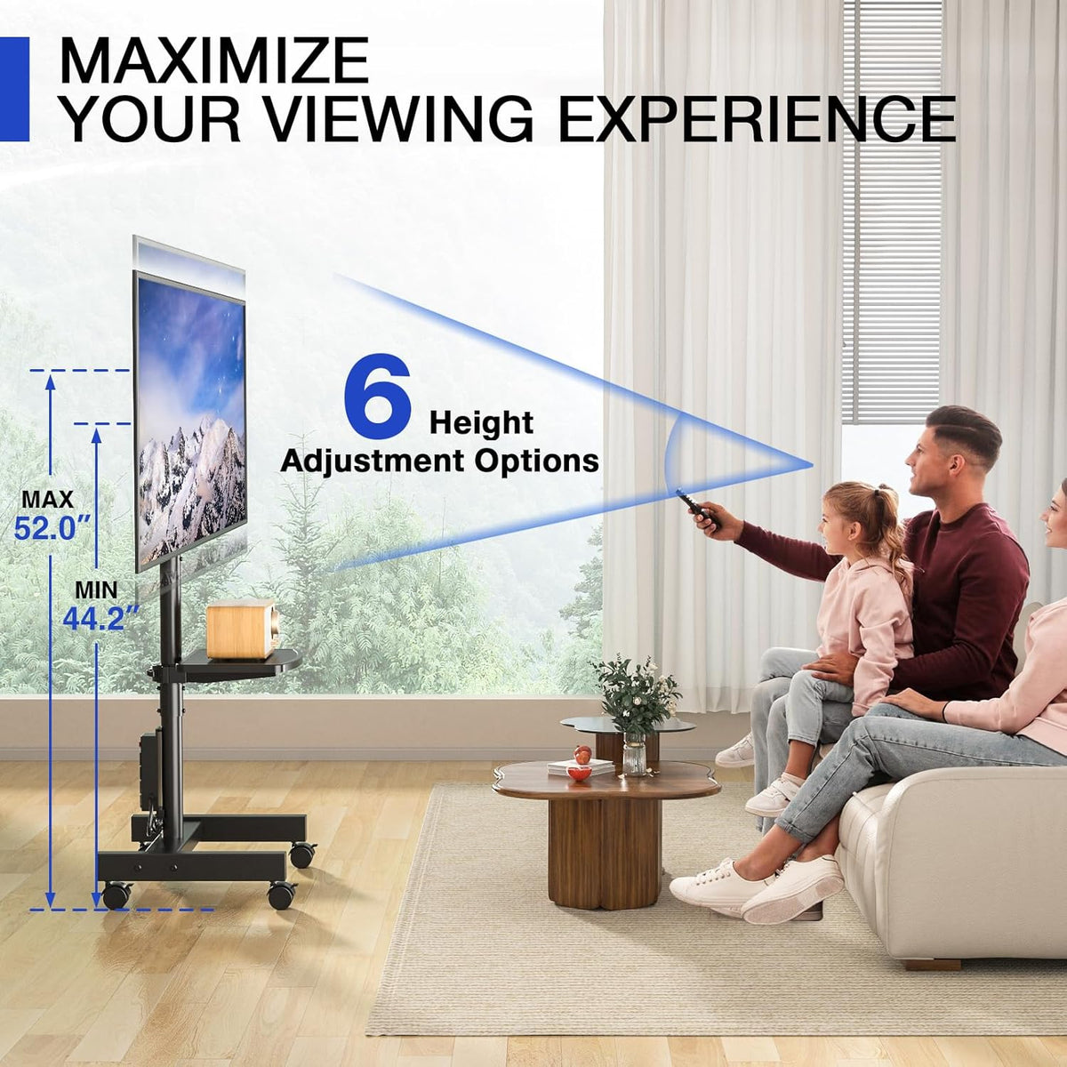 Rfiver Mobile TV Stand with Power Outlet, Rolling TV Stand for 13-50 Inch LCD LED Flat Panel Curved Screen, Tilting and Rotating Mount, Portrait to Landscape, Holds up to 55lbs, Max VESA 200x200mm - PuriLite