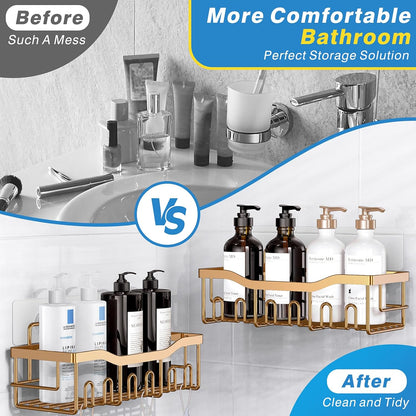 EUDELE 5-Pack Rustproof Stainless Steel Shower Caddy – No Drill Adhesive Bathroom Organizer with Large Capacity, Spacious Shower Shelves for Inside Shower, Kitchen & Home Decor Storage - PuriLite