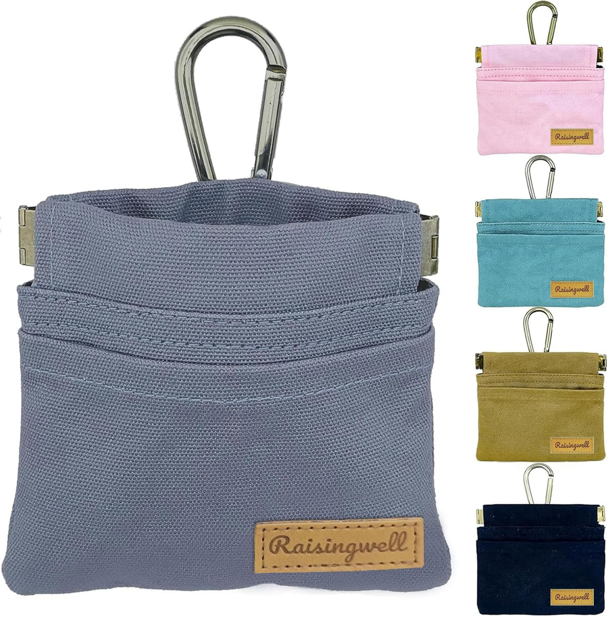 Raisingwell Dog Treat Pouch, Black Pocket Sized Pet Training Pouch, Cotton Fabric, Hand Free Dog Walking Bag with Carabiner, Self-Closing Pet Feed Snack Reward, for Pet Puppy Travel or Outdoor Use - PuriLite