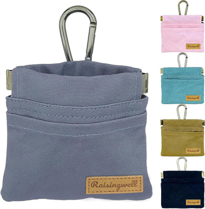 Raisingwell Dog Treat Pouch, Black Pocket Sized Pet Training Pouch, Cotton Fabric, Hand Free Dog Walking Bag with Carabiner, Self-Closing Pet Feed Snack Reward, for Pet Puppy Travel or Outdoor Use - PuriLite