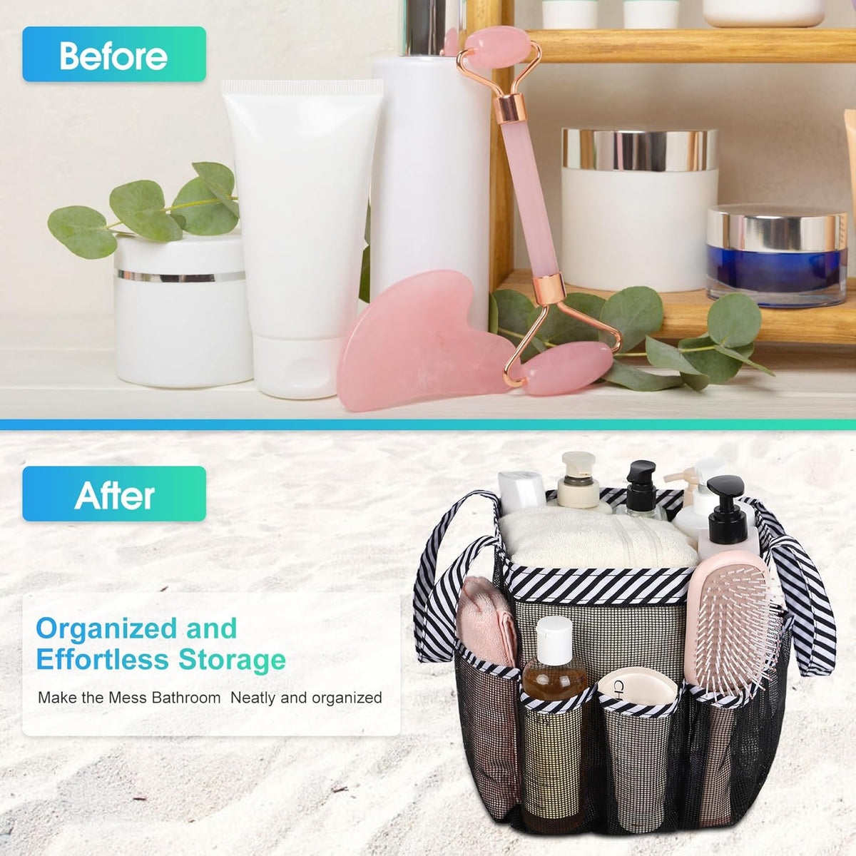 Attmu Mesh Shower Caddy Portable for College Dorm Room Essentials with 8 Pockets, Hanging Shower Caddy Basket Tote Bag Toiletry Accessories for Bathroom - PuriLite