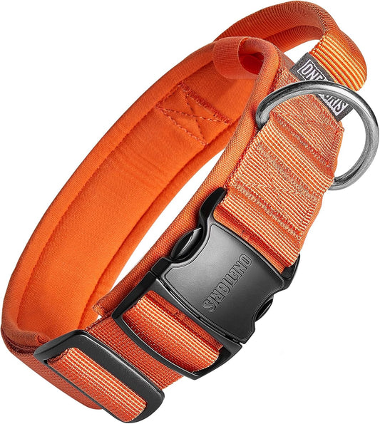 OneTigris Tactical Dog Collars with Handle,Military Dog Collar for Large Dog,Adjustable Nylon Collar German Shepherd Collar with Heavy Duty Metal Buckle for Dog Training and Walking (M, Orange) - PuriLite