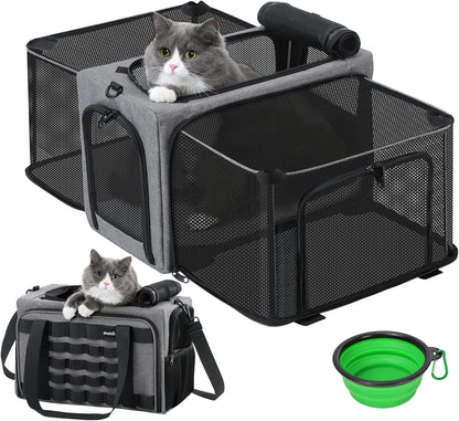 Approved Collapsible Cat Soft-Sided Carriers, Breathable Pet Carriers up to 5kg/12lbs, Portable Dog Carrier Great for Travel, Outdoor, Hiking, Camping(Gray) - PuriLite