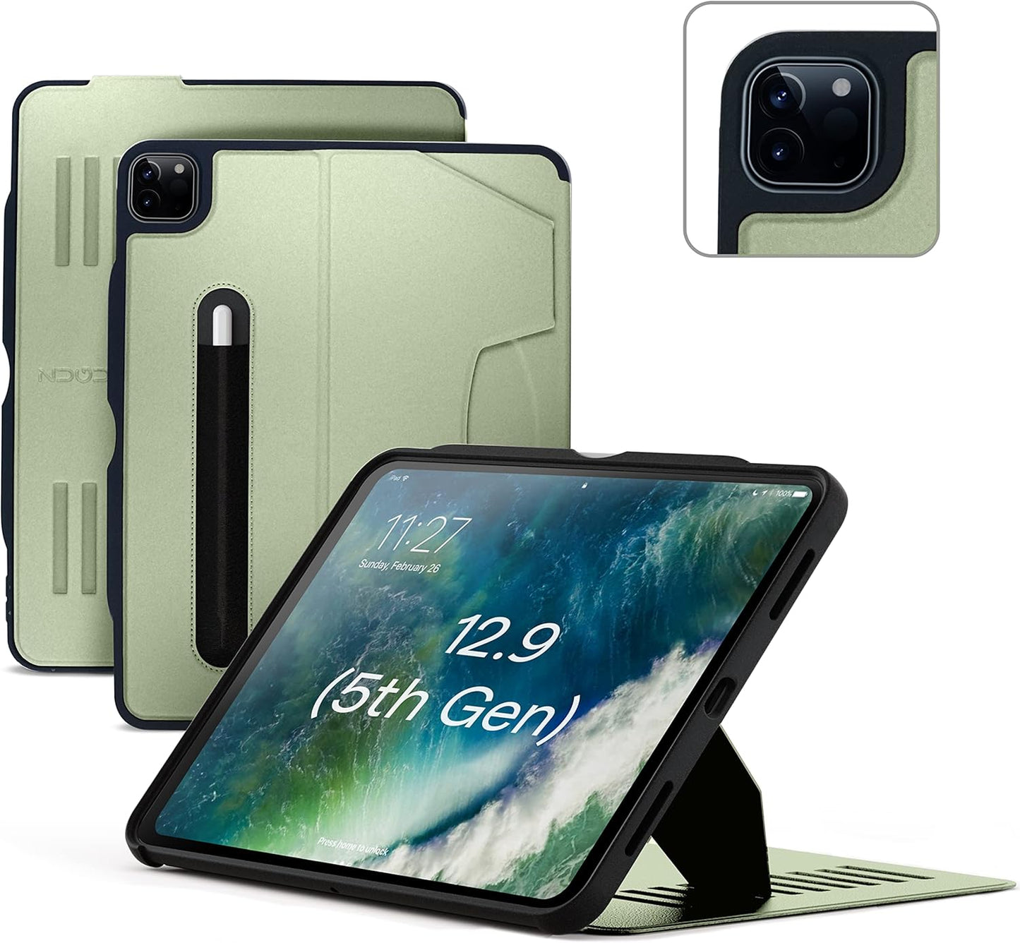 ZUGU iPad Pro 12.9 Case 2022/2021 6th & 5th Generation - Ultra Slim Protective Cover - Wireless Apple Pencil Charging - Convenient 10-Angle Magnetic Stand & Auto Sleep/Wake [ Black ] - PuriLite