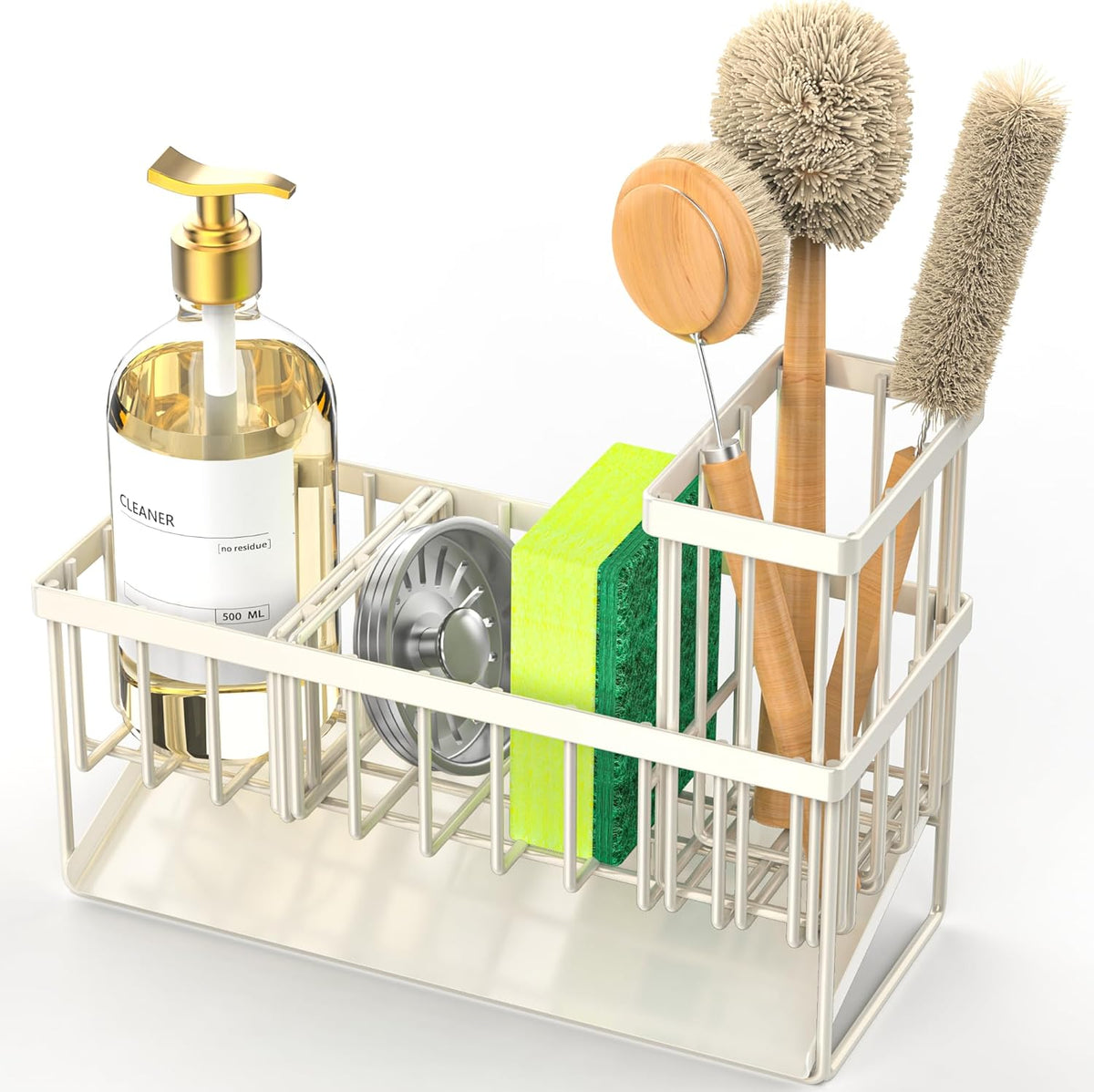 Cisily Kitchen Sink Caddy Organzier with High Brush Holder, Sponge Holder for Sink, 304 Rustproof Stainless, Kitchen Countertop Soap Dispenser Organizer, Kitchen Decor and Accessories (Black) - PuriLite