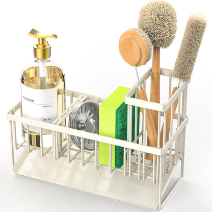 Cisily Kitchen Sink Caddy Organzier with High Brush Holder, Sponge Holder for Sink, 304 Rustproof Stainless, Kitchen Countertop Soap Dispenser Organizer, Kitchen Decor and Accessories (Black) - PuriLite