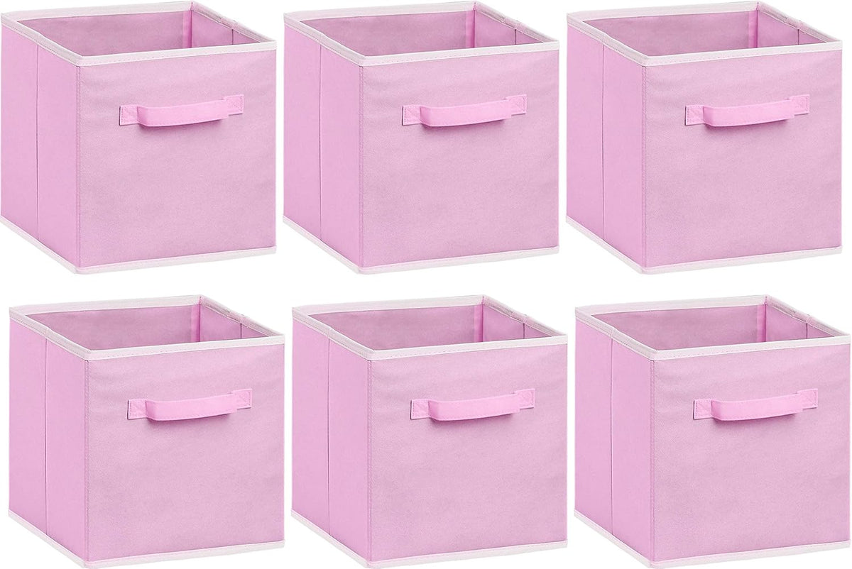 Foldable Fabric Cube Storage Bin Organizer Set, Collapsible Storage Boxes with Handles for Shelves, Closets and Home Organization (6 Pack, Pink) - PuriLite