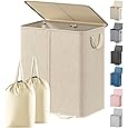 SimpleHouseware Double Laundry Hamper with Lid and Removable Laundry Bags, Beige - PuriLite