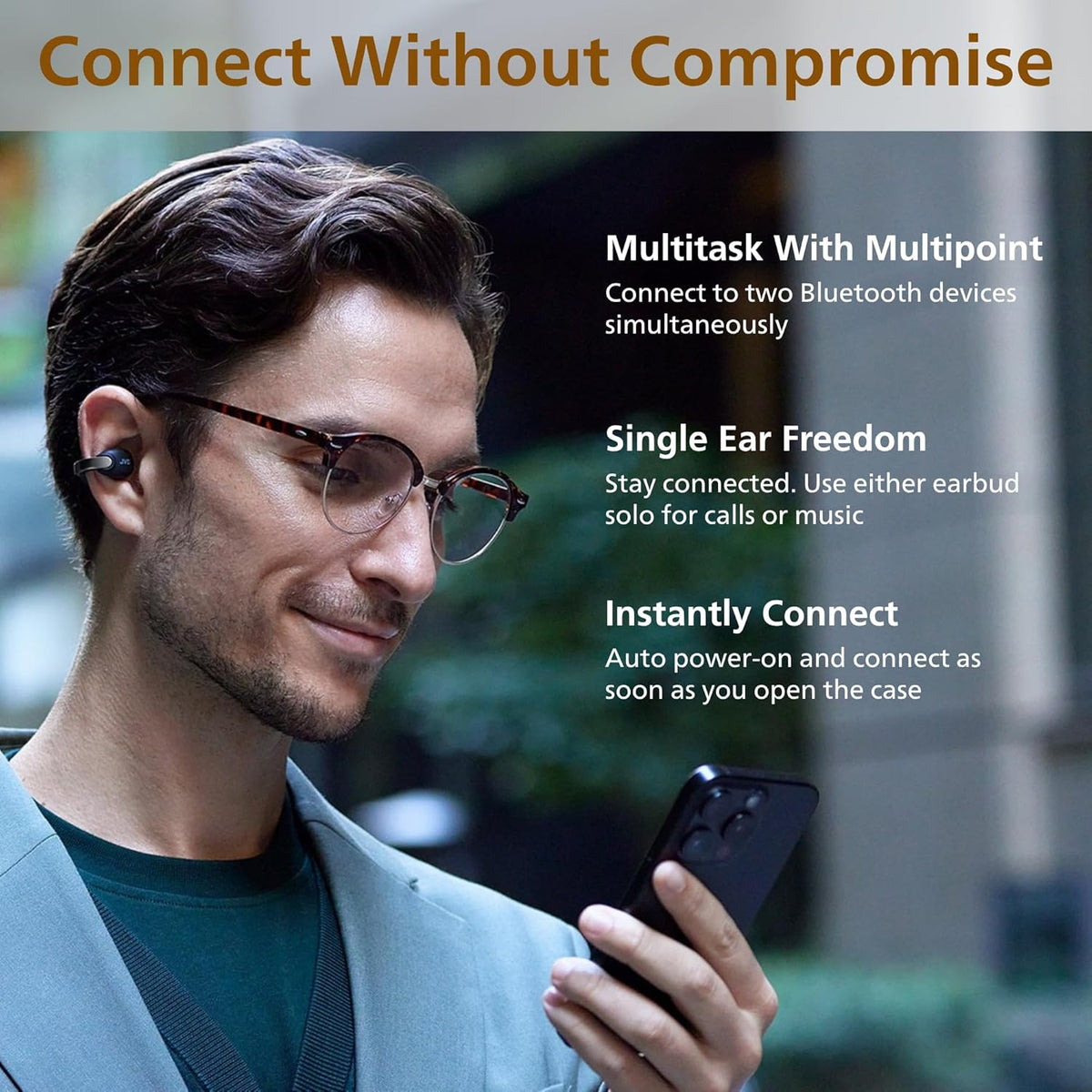 JVC nearphones Open Ear-Cuffs Wireless Headphones with Clasp Mechanism, Multipoint, Single Ear use, BT 5.3, Long Battery Life (up to 24 Hours) - HA-NP1T-A Teal Blue - PuriLite