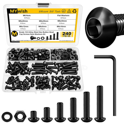 Mywish 900Pcs Metric Screw Assortment, M3 M4 M5 M6 Screw Assortment Kit 304 Stainless Steel Hex Socket Button Head Socket Cap Metric Screws Bolts & Flat Washers/Nuts/Hex Wrenches 16 Sizes 8MM to 20MM - PuriLite
