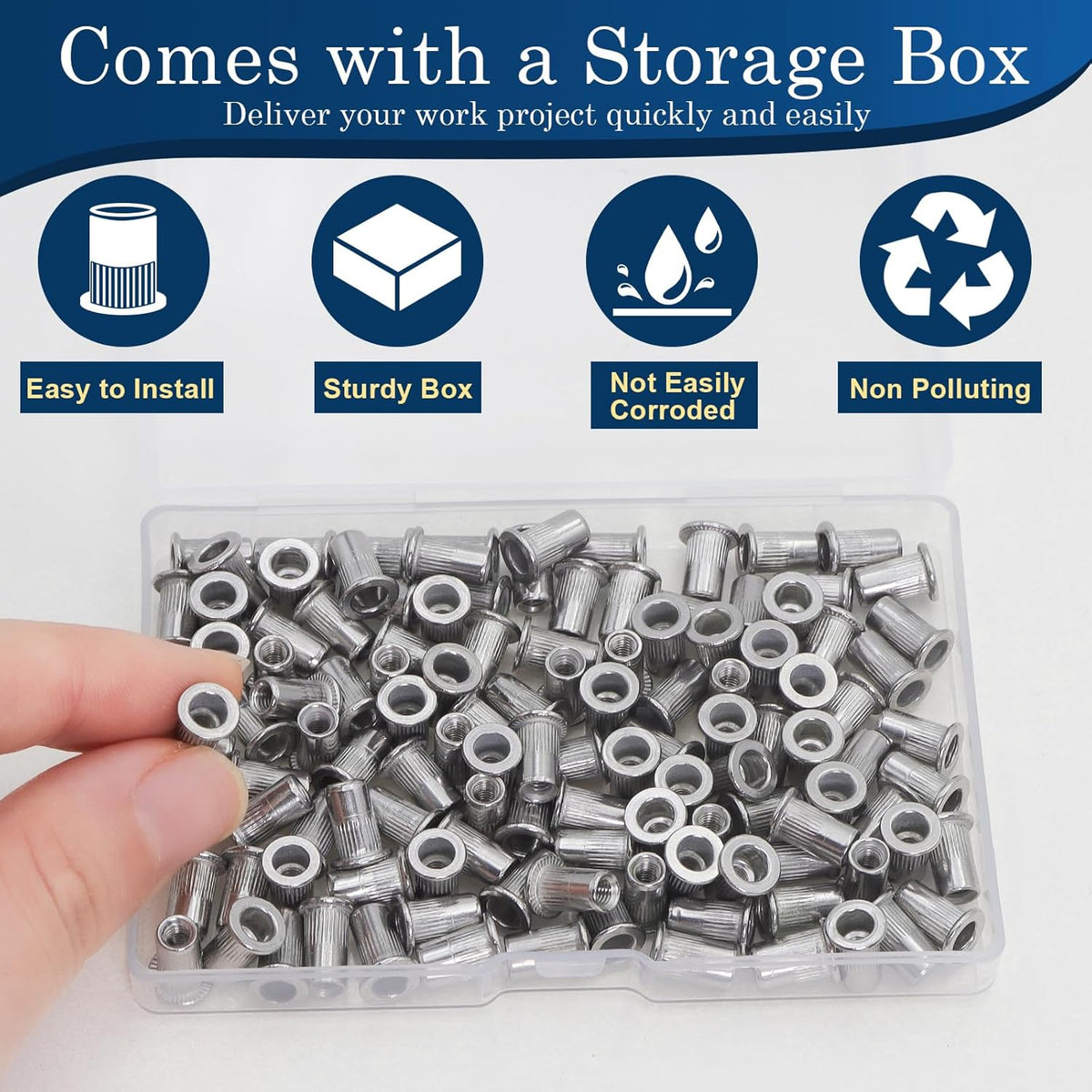 Vifmy Metric & SAE Rivet Nut Assortment Kit(420 Pcs),m3 m4 m5 m6 m8 m10 m12#6-32#8-32#10-24 1/4"-20 5/16"-18 3/8"-16 UNC Flat Head Rivnut Set,Zinc Plated Finish Carbon Steel Nutsert - PuriLite