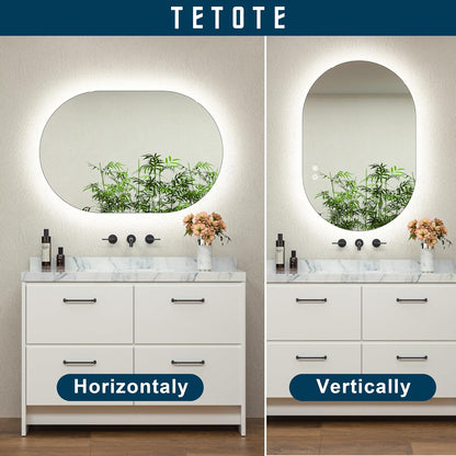 TETOTE 28 Inch Round LED Bathroom Vanity Mirror, Anti-Fog Dimmable Lights IP54 Waterproof Circle Makeup Wall Mounted Mirror - PuriLite