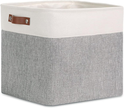 DULLEMELO Storage Baskets for Shelves, Fabric Collapsible Rectangular Storage Bins for Shelves, Closets, Nursery, Home, Office, Empty Gift Baskets (White&Teal) - PuriLite