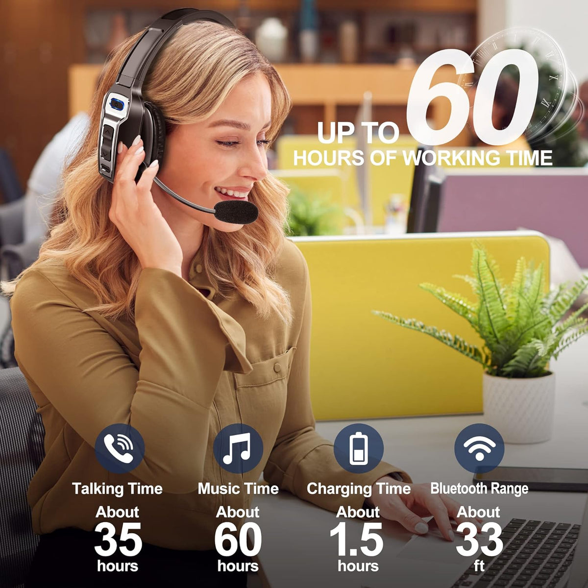 Sarevile Trucker Bluetooth Headset, V5.2 Wireless Headset with Upgraded Microphone AI Noise Canceling, On Ear Bluetooth Headphone with Mute for Driver Office Call Center - PuriLite