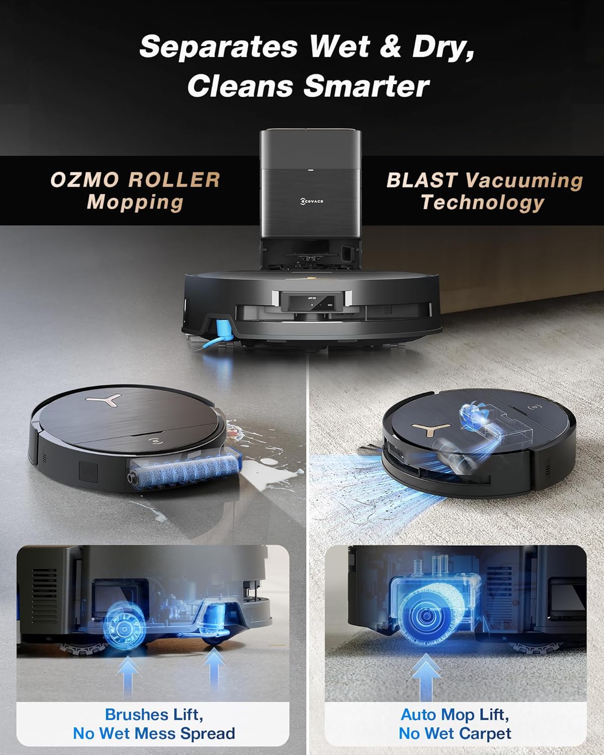 ECOVACS DEEBOT X9 PRO OMNI Robot Vacuum and Mop, BLAST™ 16,600Pa Suction, OZMO ROLLER Instant Self-Washing Mopping, ZeroTangle™ 3.0, Triple Lift System, AI Smart Navigation, Hands-Free OMNI Station - PuriLite
