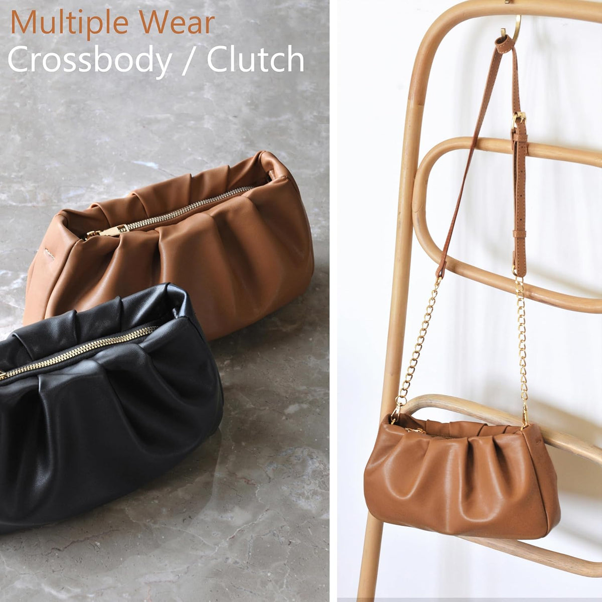 Cloud Pouch Bag Women Shoulder Handbag Soft Vegan Leather Vintage Hobo Chain Cross body Bag - PuriLite