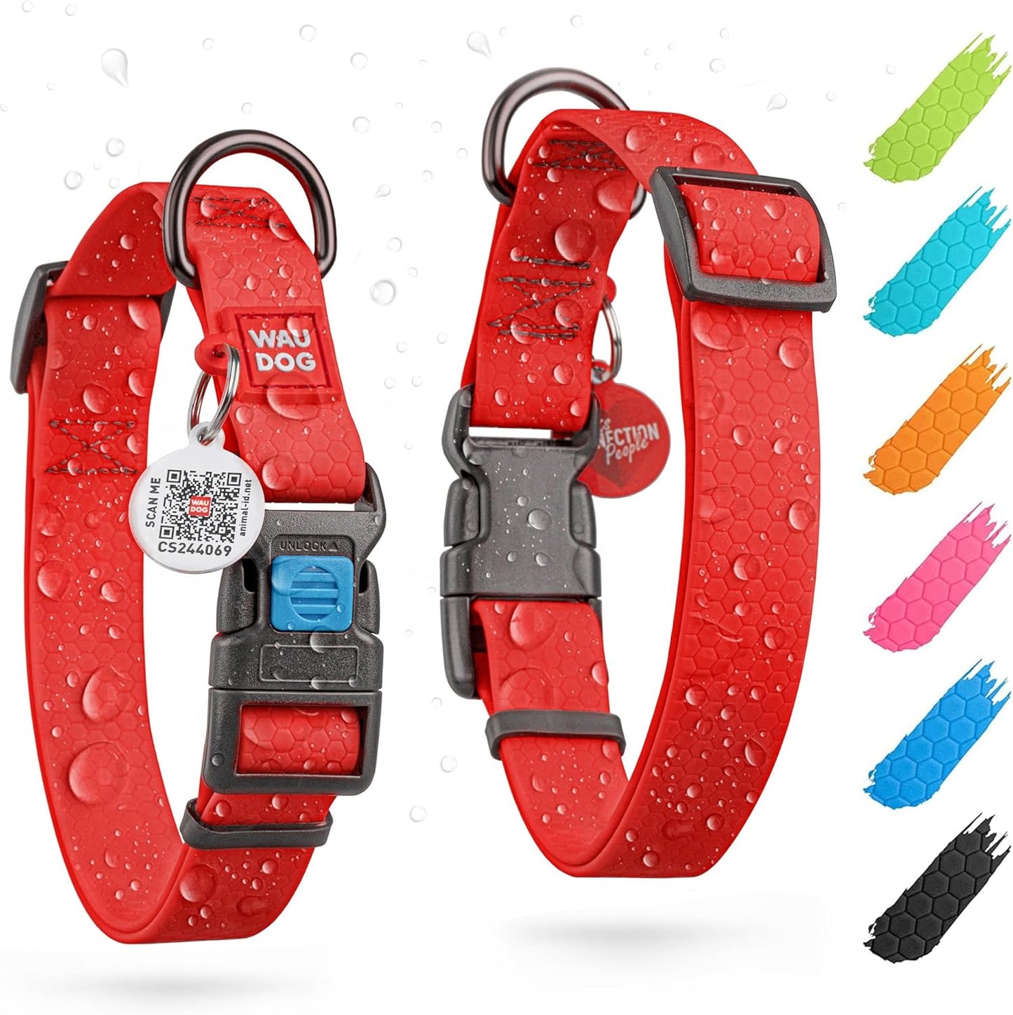 Waterproof Dog Collar - Adjustable Glow Dog Collar for Large Dogs, Small and Medium Dogs - Heavy Duty Dog Collars with Durable Metal Clasp and QR Dog Tag - Glow in The Dark Dog Collars - PuriLite