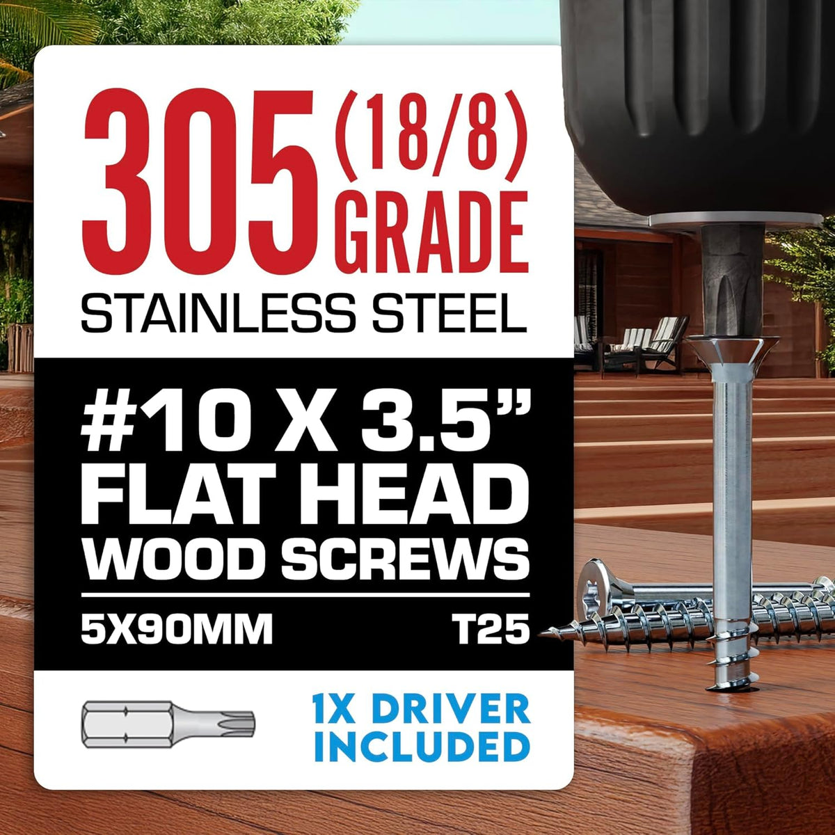 #10 x 3 Inch Stainless Steel Deck Screws 350 Pieces | T25 Star Torx Drive Flat Head | 304 Grade Stainless Steel Wood Screws High Corrosion Resistance by Allen's Trading Co. Eagle Claw Fasteners - PuriLite