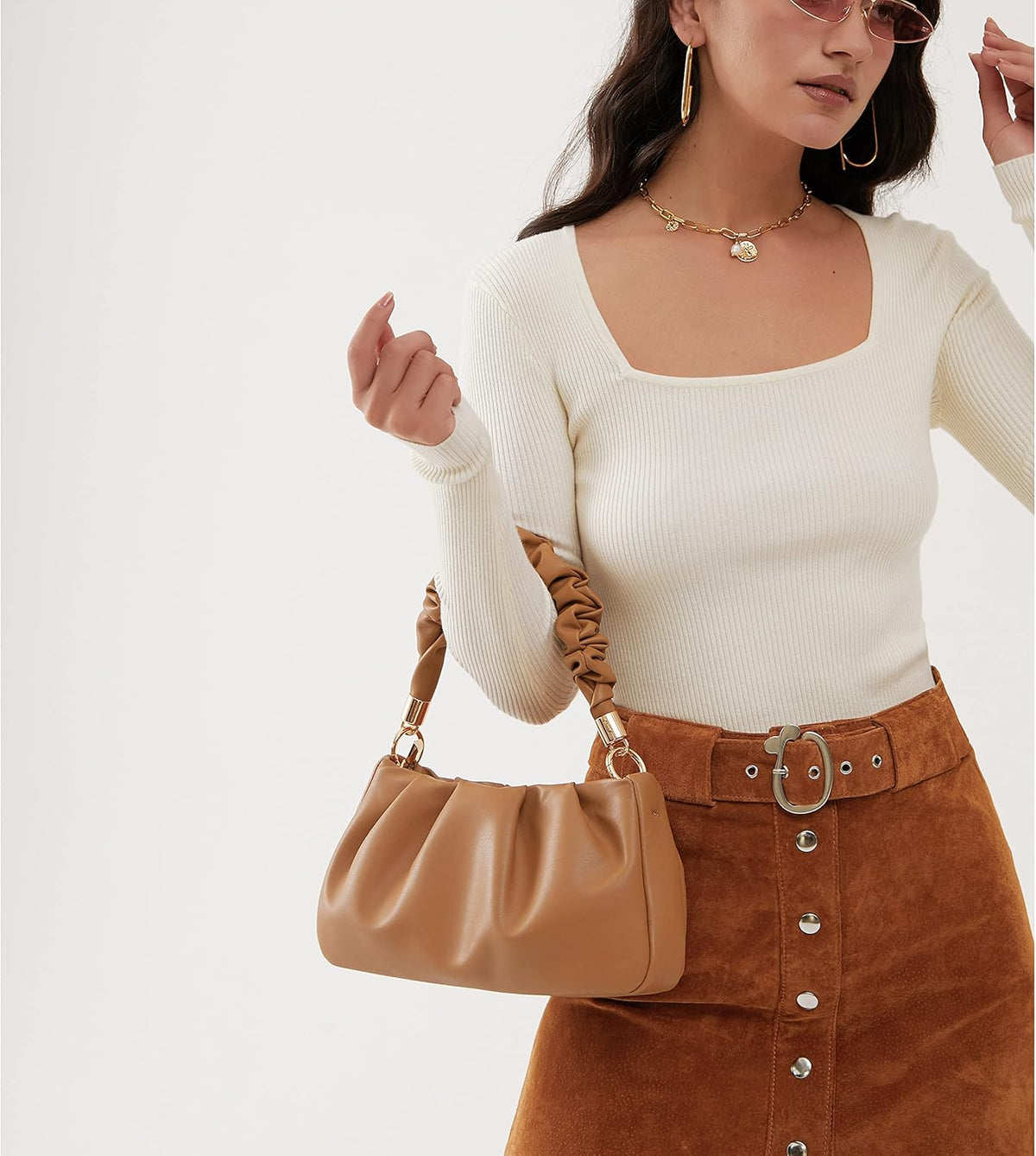 Cloud Pouch Bag Women Shoulder Handbag Soft Vegan Leather Vintage Hobo Chain Cross body Bag - PuriLite