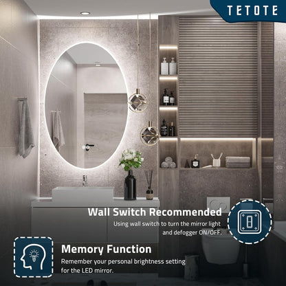 TETOTE 28 Inch Round LED Bathroom Vanity Mirror, Anti-Fog Dimmable Lights IP54 Waterproof Circle Makeup Wall Mounted Mirror - PuriLite