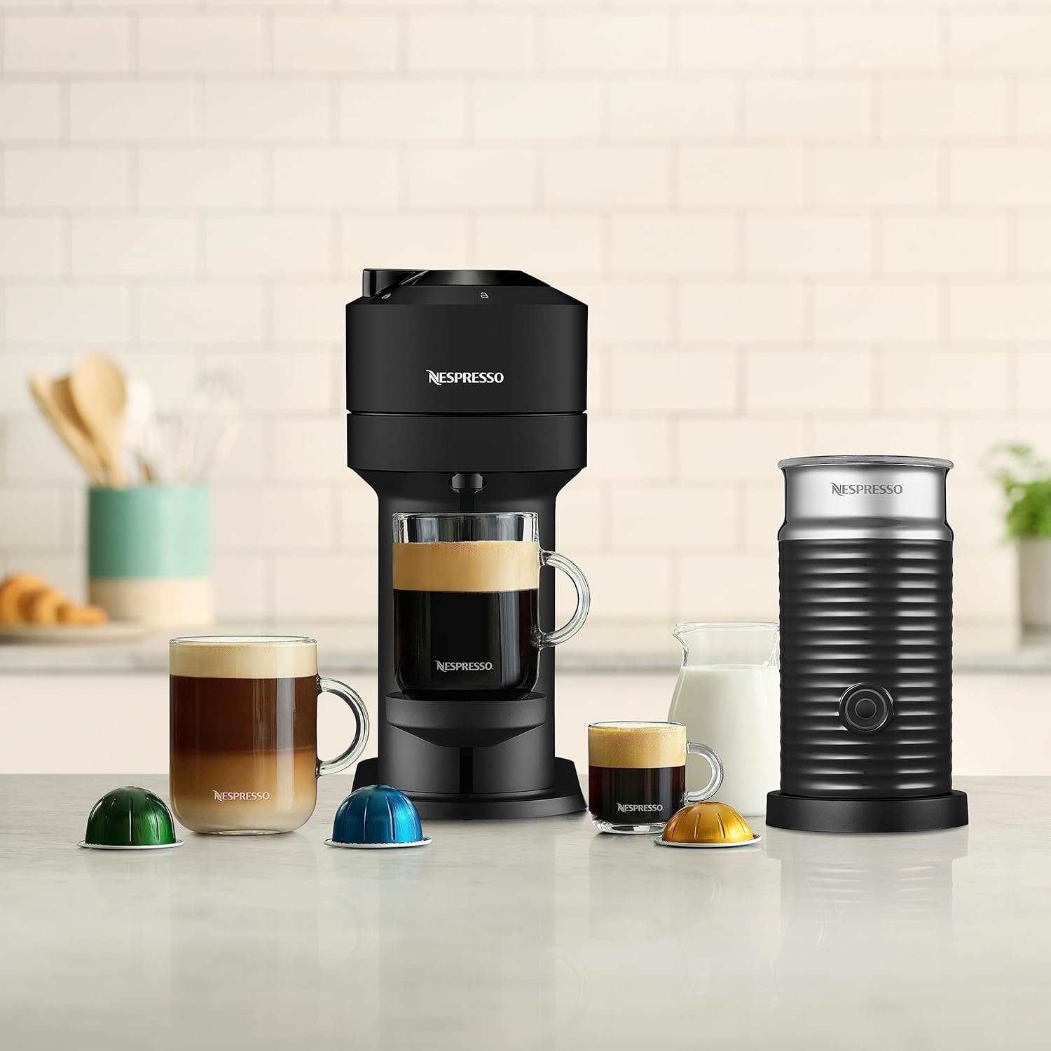 Nespresso Vertuo Next Coffee and Espresso Machine by Breville with Aeroccino Milk Frother - Light Grey - PuriLite