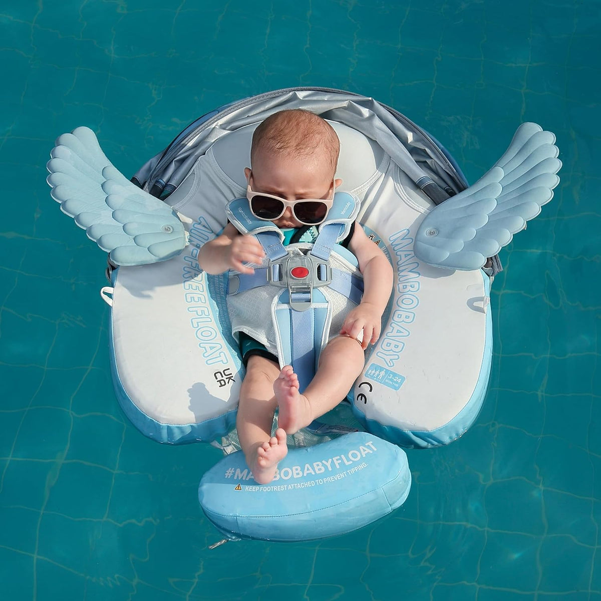 Mambobaby Baby Swim Float with Canopy, Non-Inflatable Solid Baby Float, Upgrade Soft Skin-Friendly Material Infant Swim Float - PuriLite