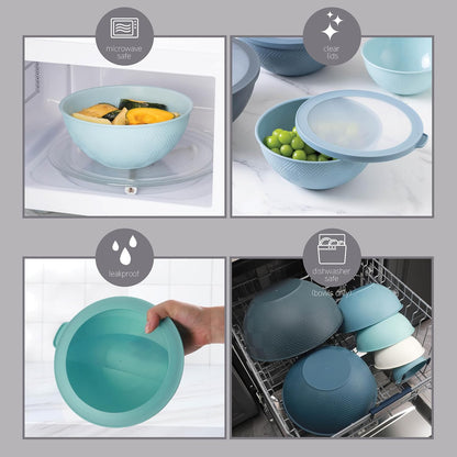 COOK WITH COLOR Mixing Bowls with TPR Lids - 12 Piece Plastic Nesting Bowls Set Includes 6 Prep Bowls and 6 Lids, Microwave Safe Mixing Bowl Set (Mint) - PuriLite