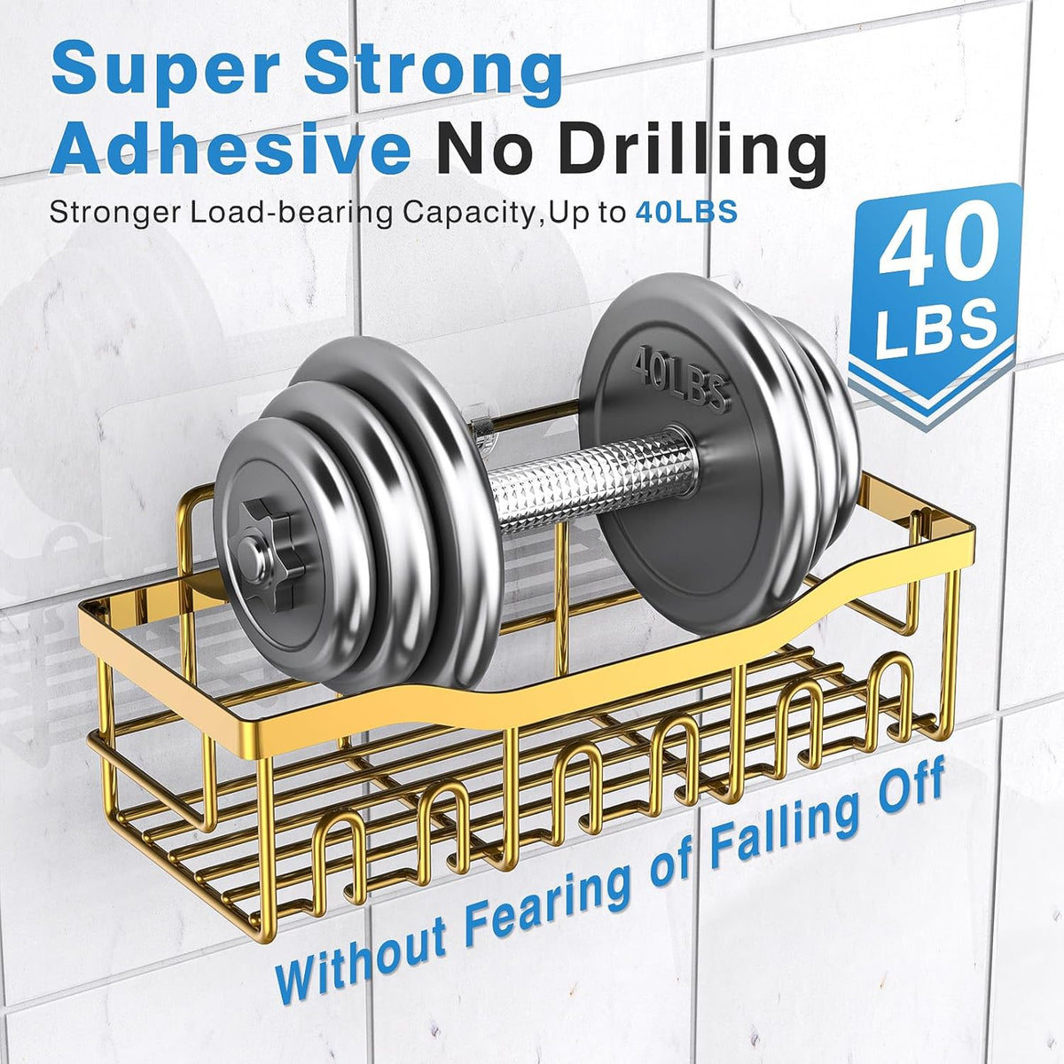 EUDELE 5-Pack Rustproof Stainless Steel Shower Caddy – No Drill Adhesive Bathroom Organizer with Large Capacity, Spacious Shower Shelves for Inside Shower, Kitchen & Home Decor Storage - PuriLite