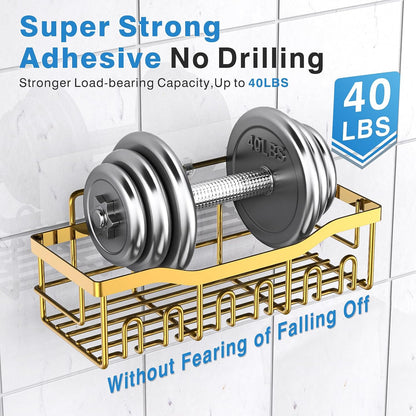 EUDELE 5-Pack Rustproof Stainless Steel Shower Caddy – No Drill Adhesive Bathroom Organizer with Large Capacity, Spacious Shower Shelves for Inside Shower, Kitchen & Home Decor Storage - PuriLite
