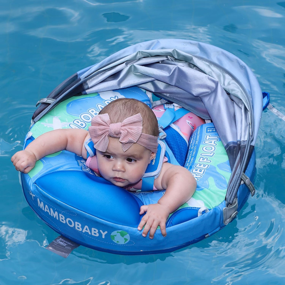 Mambobaby Baby Swim Float with Canopy, Non-Inflatable Solid Baby Float, Upgrade Soft Skin-Friendly Material Infant Swim Float - PuriLite