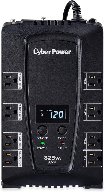 CyberPower CP825AVRLCD Intelligent LCD UPS System, 825VA/450W, 8 Outlets, AVR, Compact - PuriLite
