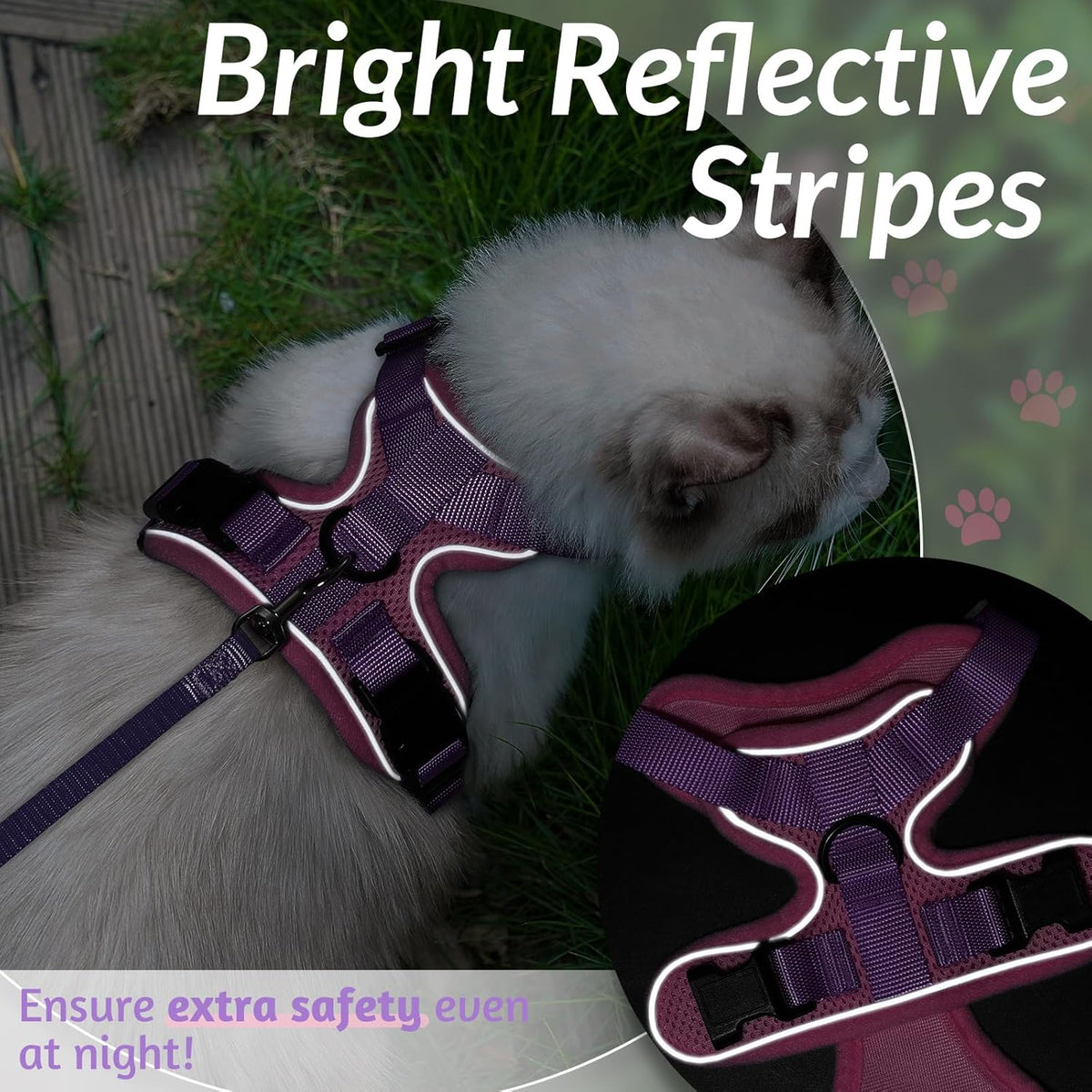 rabbitgoo Cat Harness and Leash for Walking, Escape Proof Soft Adjustable Vest Harnesses for Small Medium Cats, Easy Control Breathable Reflective Strips Jacket, XS, Black - PuriLite