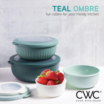COOK WITH COLOR Prep Bowls with Lids- 8 Piece Nesting Plastic Small Mixing Bowl Set with Lids (Teal Ombre) - PuriLite