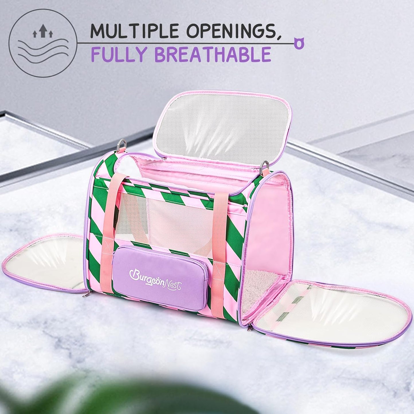 BurgeonNest Cat Carriers for Medium Cats Under 25 lbs, Pet Carrier for Cats with Unique Side Bag,Top Load Small Pet Carrier Soft-Sided Escape Proof with 4 Ventilated Windows - PuriLite