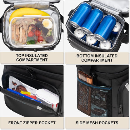 EVERFUN Cooler Bag Insulated Beach Cooler Lunch Bag Box for Men Women Dual Compartments Collapsible Waterproof Leak-Proof for Travel Work Picnic - PuriLite