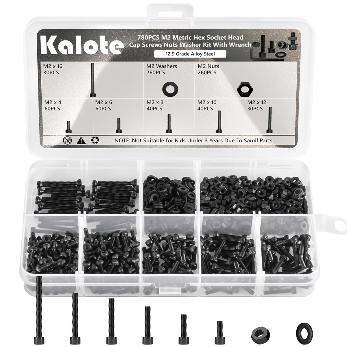 360Pcs M4 Screw Assortment Kit, Bolts Screws Nuts Kit, M4*6/8/12/16/20/30mm Metric Hex Socket Head Cap Bolts, 12.9 Grade Alloy Steel Black Screws with Wrench for 3D Printer, Black Zinc Plated - PuriLite