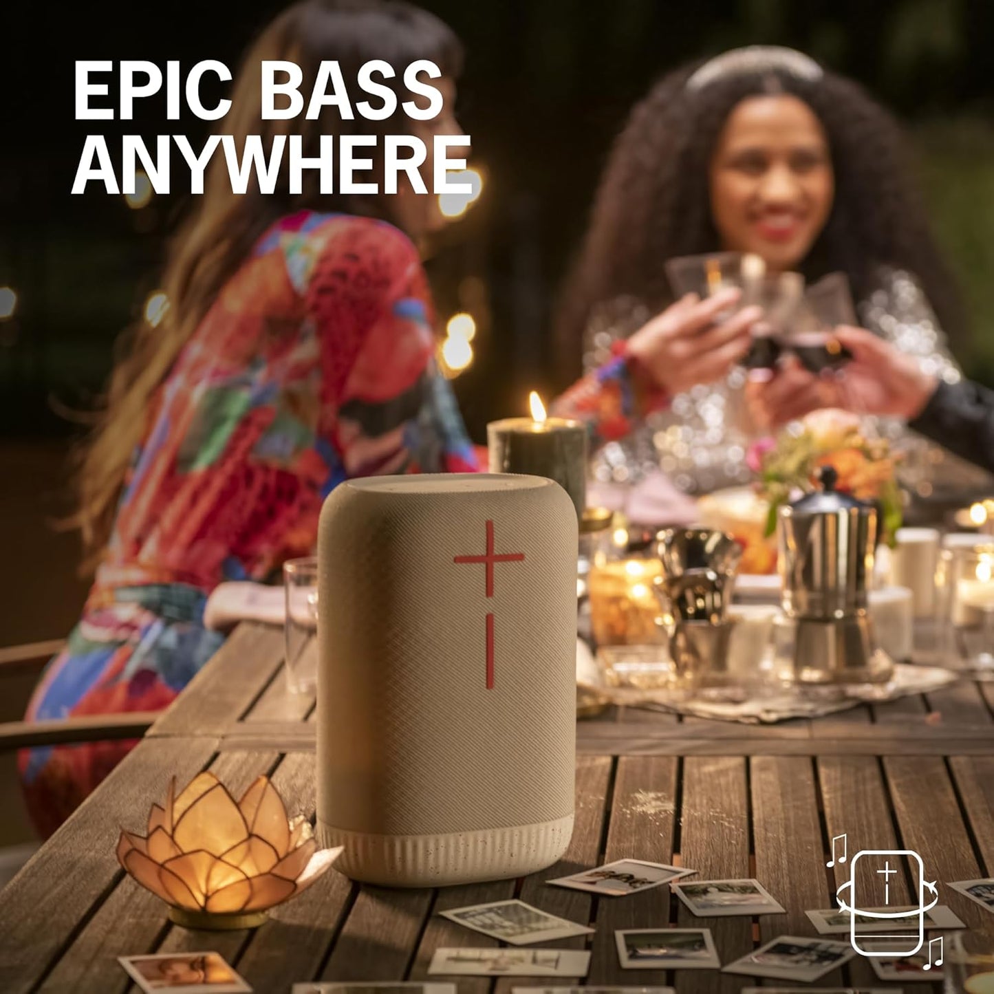 Ultimate Ears EPICBOOM, Portable Wireless Bluetooth Speaker, Big Bass and Immersive, 360-Degree Sound, Adaptive EQ, IP67 Waterproof, Floatable, 17 Hour Battery, 180 ft Range, USB C - White - PuriLite