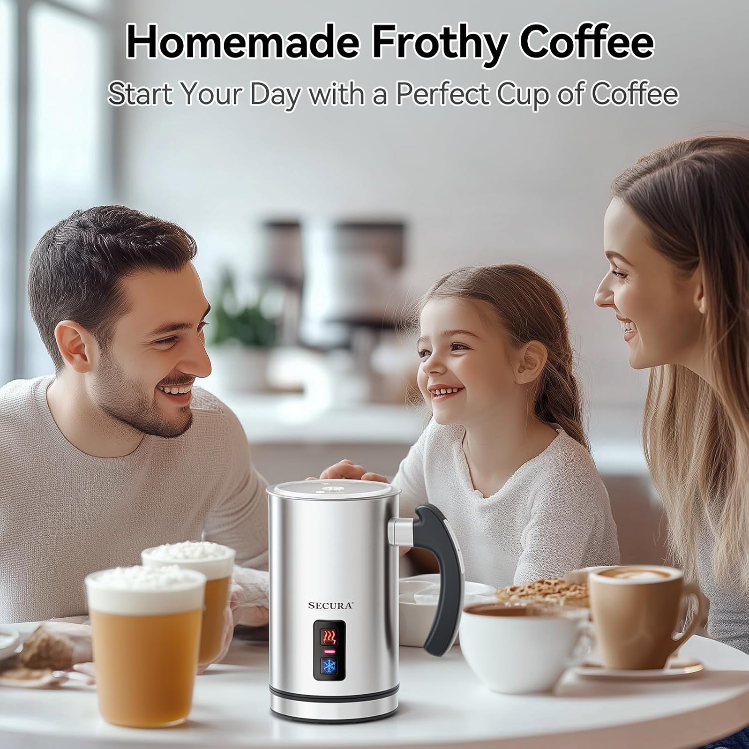Secura Electric Milk Frother, Automatic Milk Steamer Warm or Cold Foam Maker for Coffee, Cappuccino, Latte, Stainless Steel Milk Warmer with Strix Temperature Controls (Black) - PuriLite