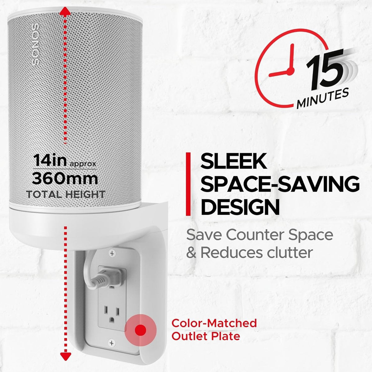 ERA100 Shelf Wall Outlet AC, White, Home, Compatible with Sonos ERA 100, Plug Mount Organizer, Bathroom, Kitchen, Bedrooms, Cord Management, Easy Installation, Mounting Kit Included - PuriLite