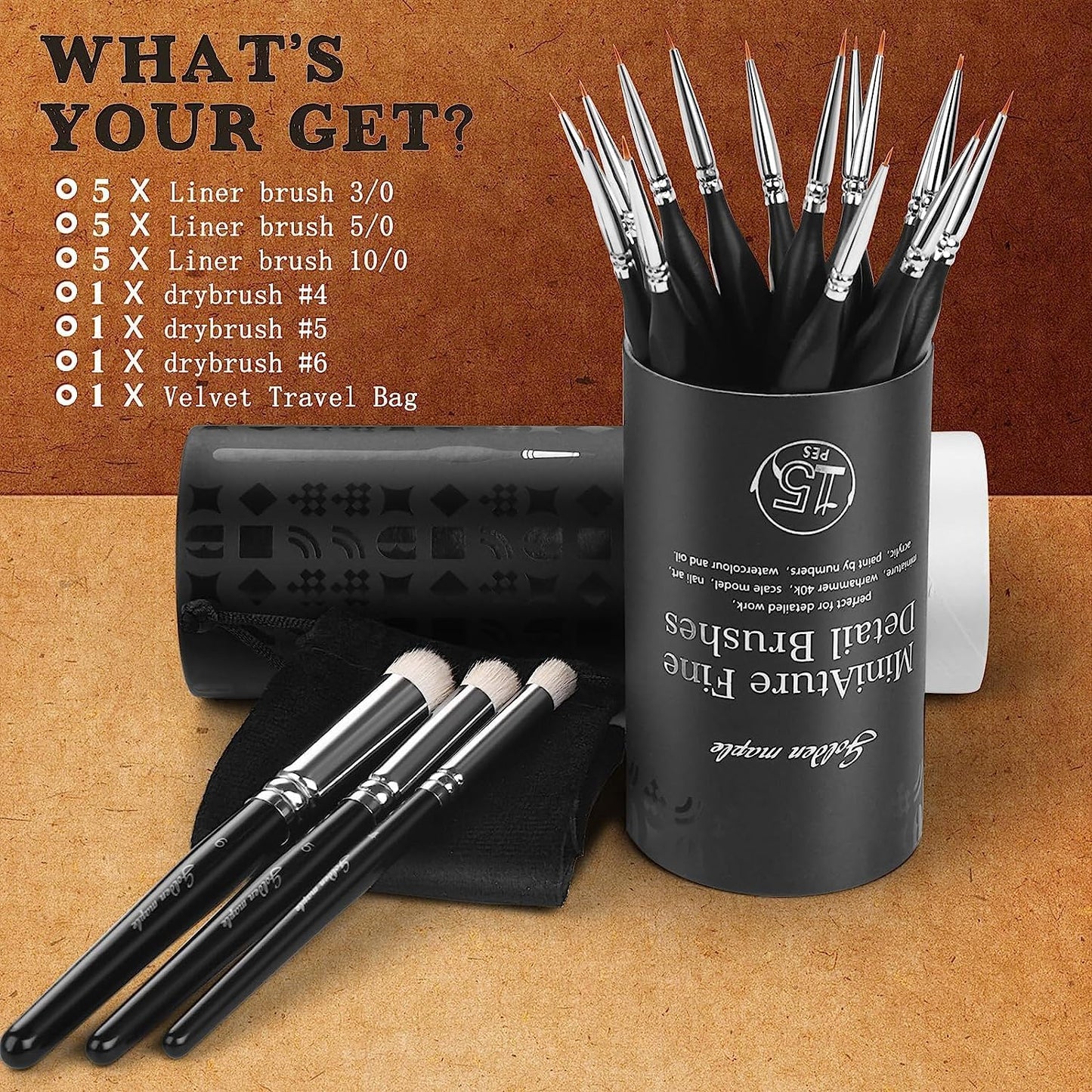 Detail Paint Brushes Set 10pcs Miniature Brushes for Fine Detailing & Art Painting - Acrylic, Watercolor,Oil,Models - PuriLite