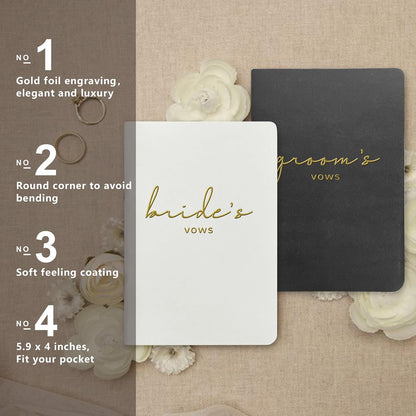 WeddingGiftsWedding Vow Books His and Hers Soft Touch Gold Foil Engraving Vow Books Wedding Essentials Wedding Accessories(TR-HH-Black) - PuriLite