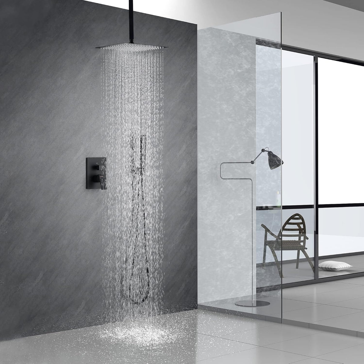 Fransiton Shower System Rain Shower System Set Ceiling Mounted, Rainfall Shower Head with Handheld, Bathroom Shower Kit (Valve Included) (8" - Wall Mount, Matte Black) - PuriLite