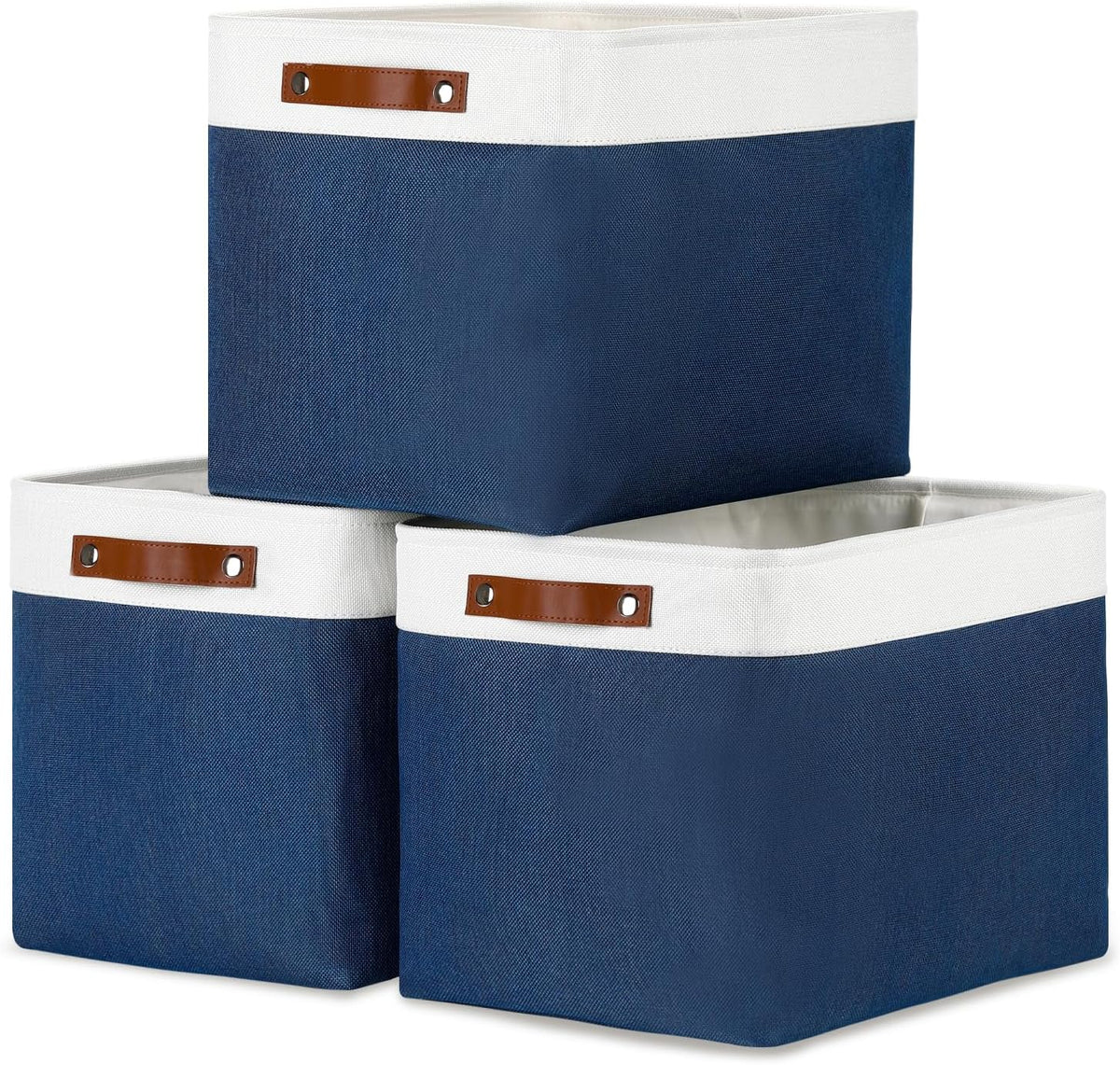 DULLEMELO Storage Baskets for Shelves, Fabric Collapsible Rectangular Storage Bins for Shelves, Closets, Nursery, Home, Office, Empty Gift Baskets (White&Teal) - PuriLite