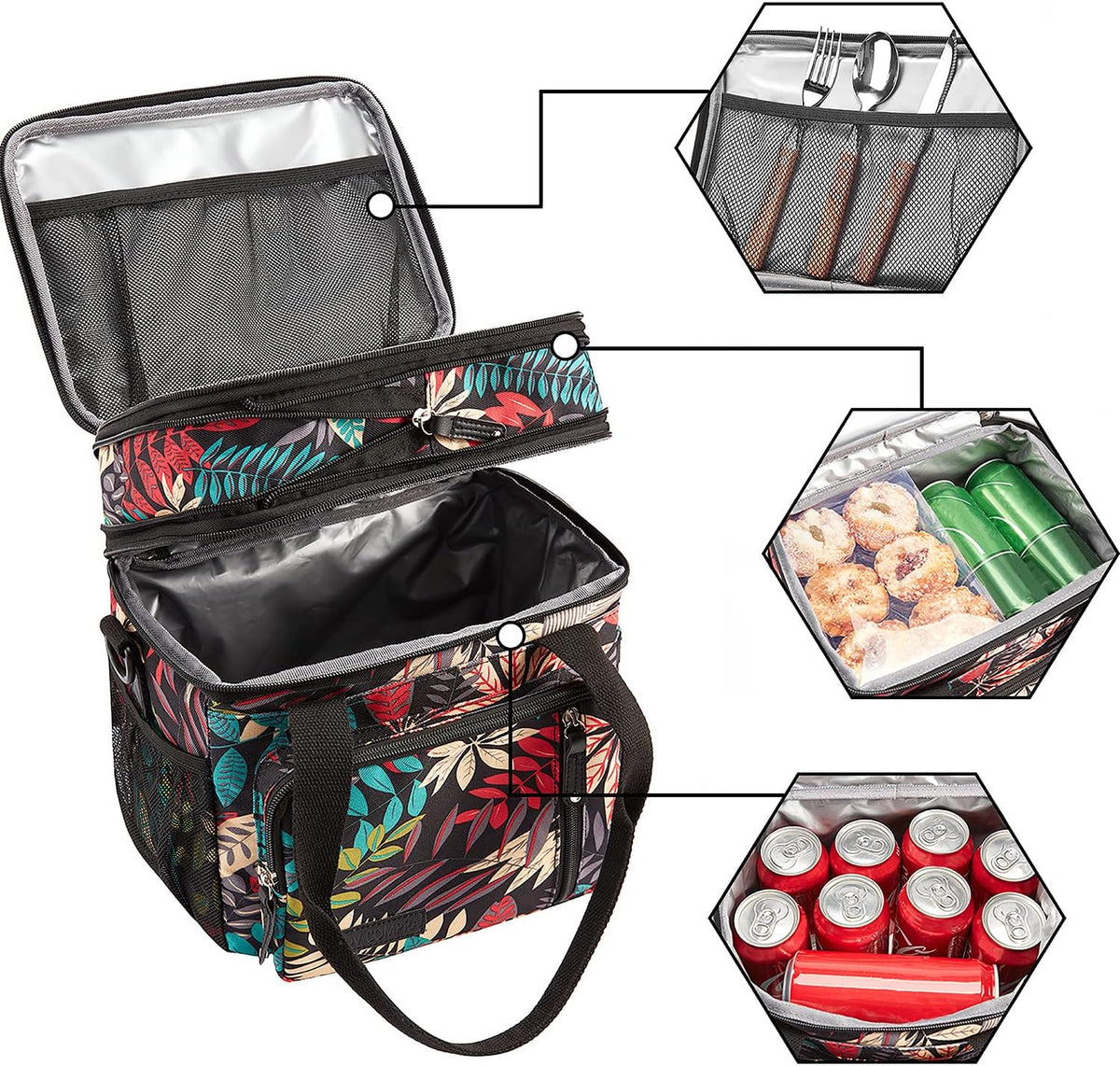Lunch Bag Women Insulated Lunch Box for Work, Purple Expandable Large Lunch Bags, Leakproof Double Deck Lunch Box Cooler Bag（Purple） - PuriLite