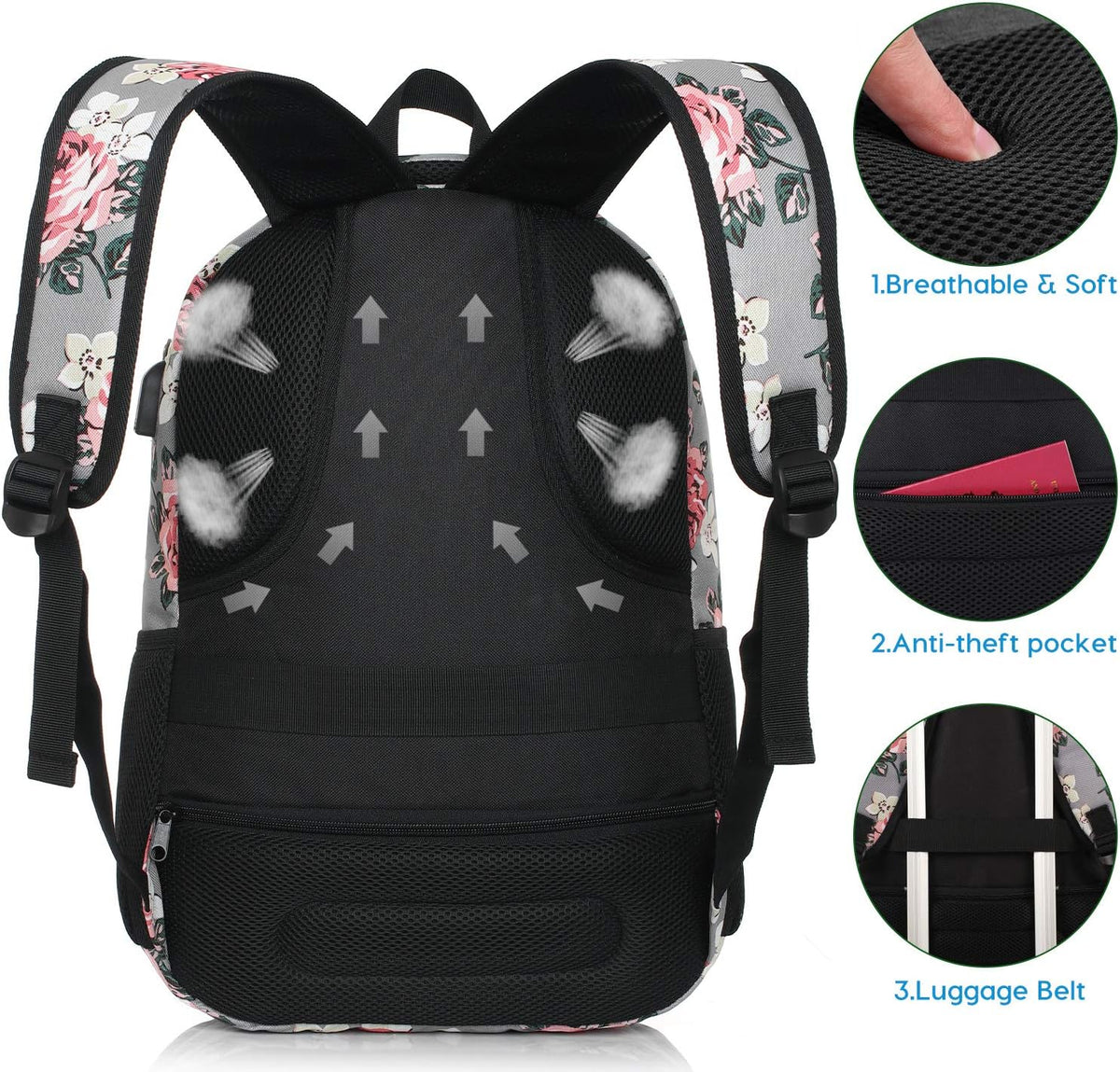 Backpack for Teen Girls,Boys School Backpack for Women with USB,College Backpack,Big Flower - PuriLite