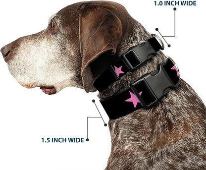 Buckle-Down PC-W21909-M Dog Collar Plastic Clip Buckle, 1"x11"-17", Star Black/White - PuriLite
