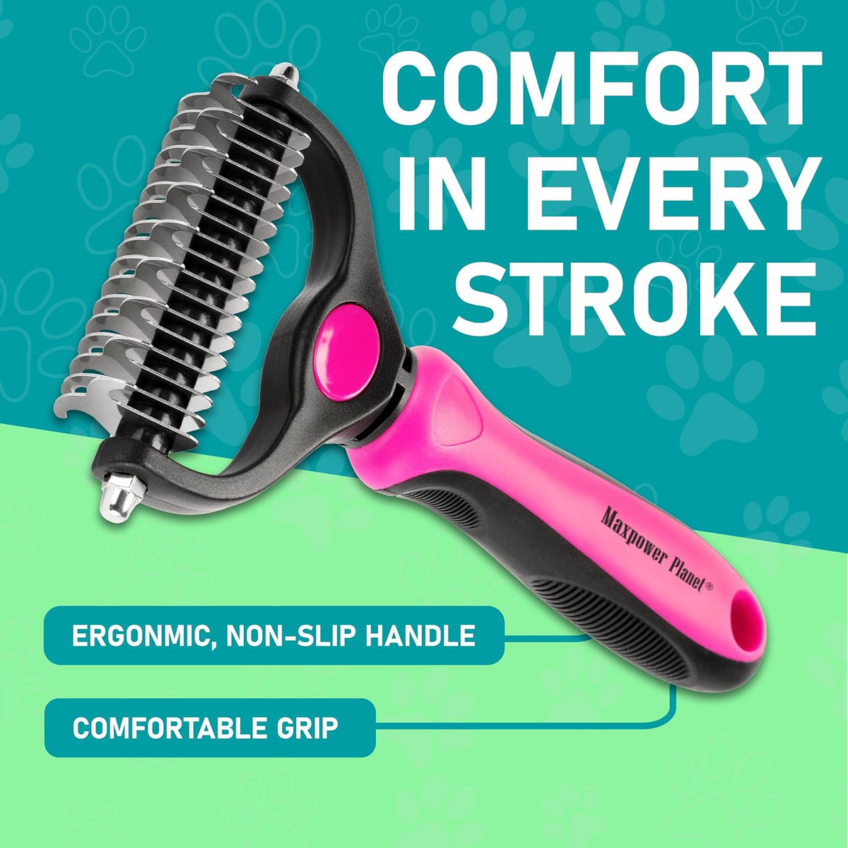 Maxpower Planet Pet Grooming Brush - Double Sided Shedding, Dematting - Undercoat Rake for Dogs - Dog Grooming Brush - Deshedding Brush for Dogs - Dog Brush, Cat Brush, Reduce Shedding by 95%, Black - PuriLite