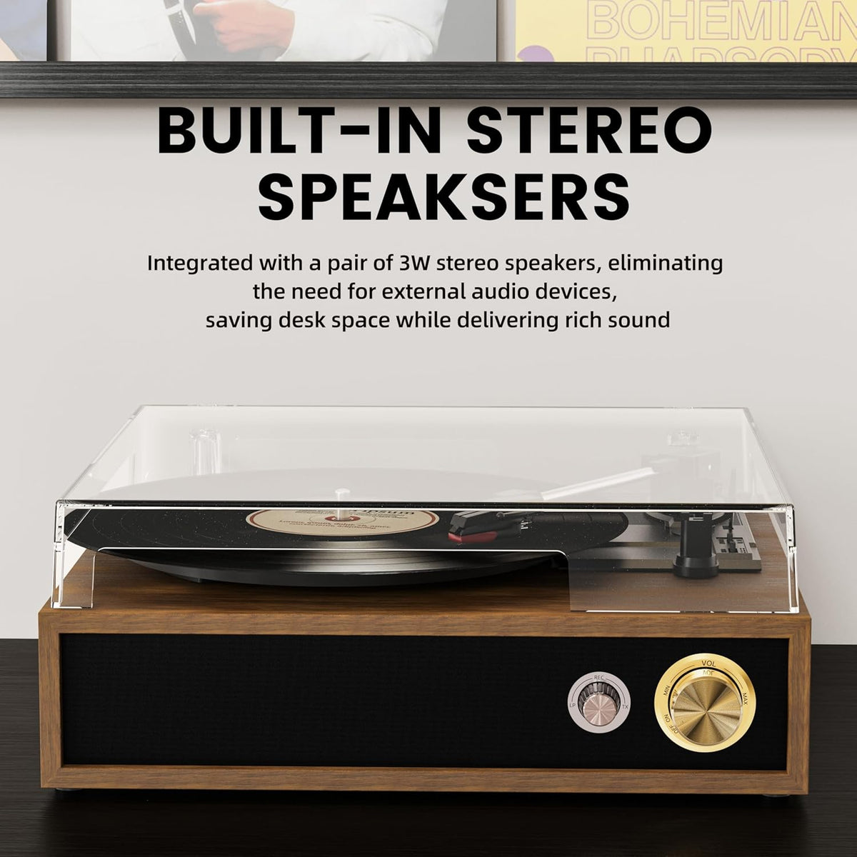 Record Player, FYDEE Vinyl Player with Bluetooth 3-Speed Turntable for Vinyl Records (33/45/78 RPM) with Built-in Bluetooth Receiver & Transmitter, RCA Out/USB in, Dust Cover (Ebony) - PuriLite
