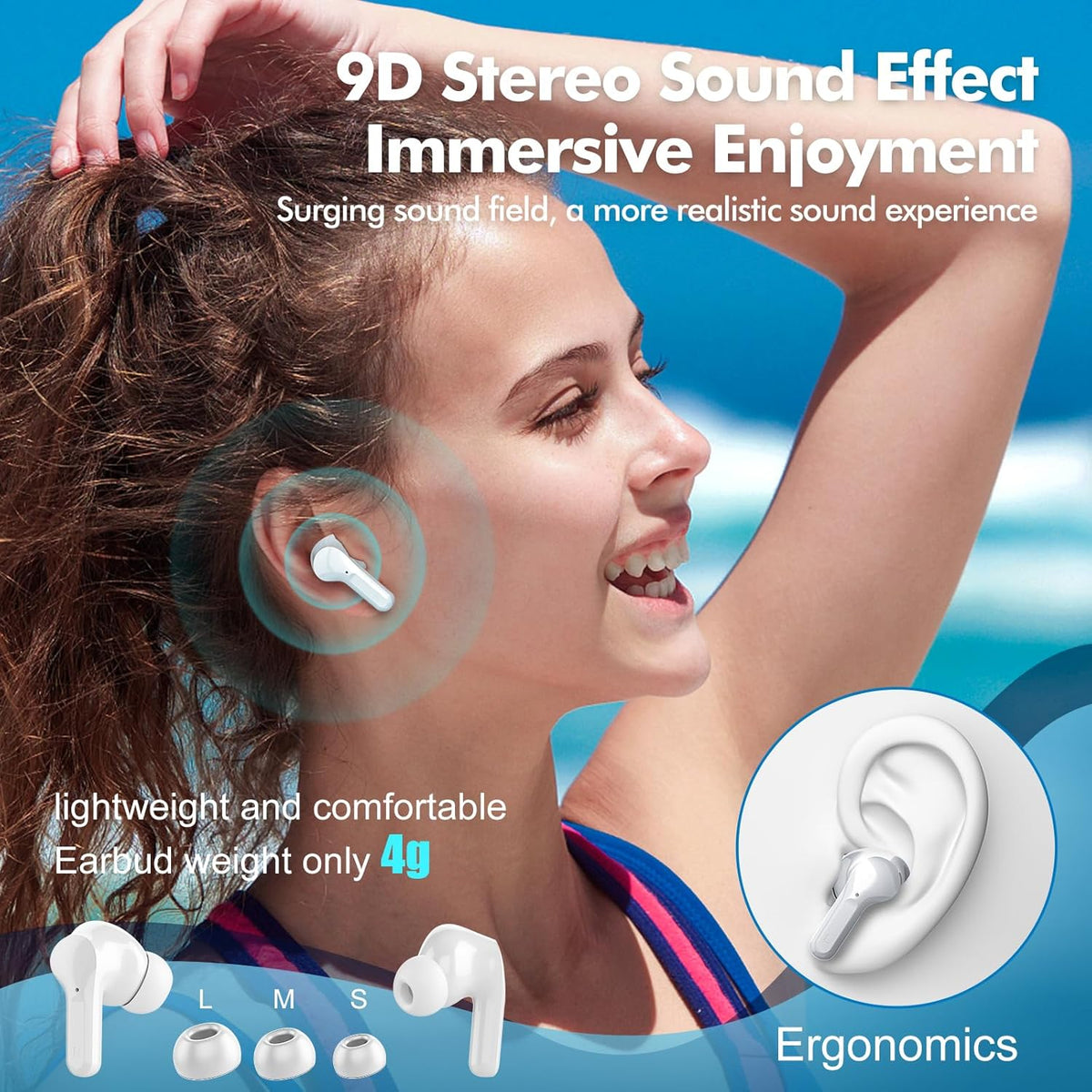 Wireless Earbuds, Bluetooth Headphones 5.3 HiFi Stereo, Wireless Earphones with ENC Noise Cancelling Mic, LED Digital Display in Ear Buds for Gym/Workouts - PuriLite