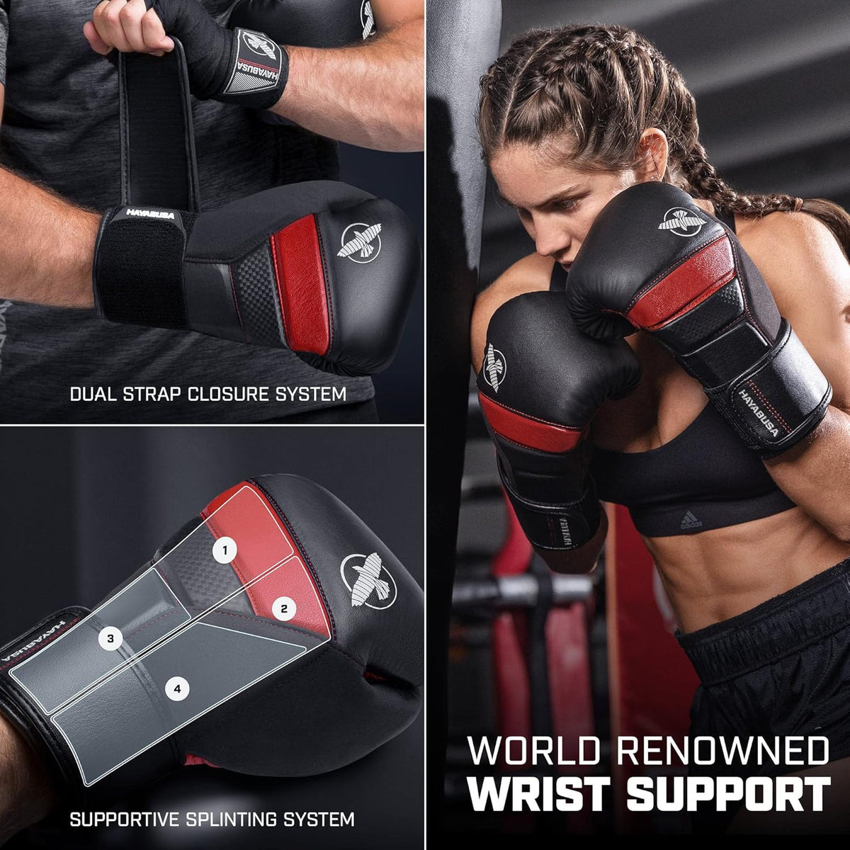 Hayabusa T3 Boxing Gloves for Men and Women Wrist and Knuckle Protection, Dual-X Hook and Loop Closure, Splinted Wrist Support, 5 Layer Foam Knuckle Padding - PuriLite